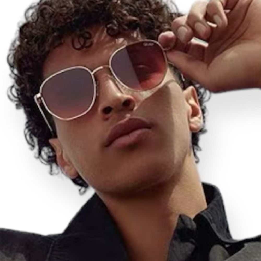 QUAY Big Time Sunglasses Rose Gold Frame Brown Pink Gradient Lens Unisex NWT